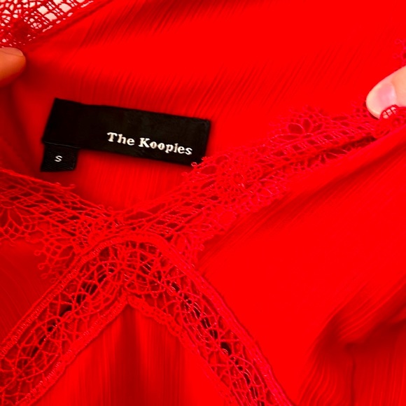 The Kooples coral red lightweight v-neck lace trim cocktail dress size S - Picture 4 of 11